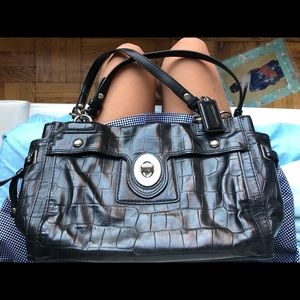 y2k Coach Black Croc Satchel; fits iPad and MacBook
